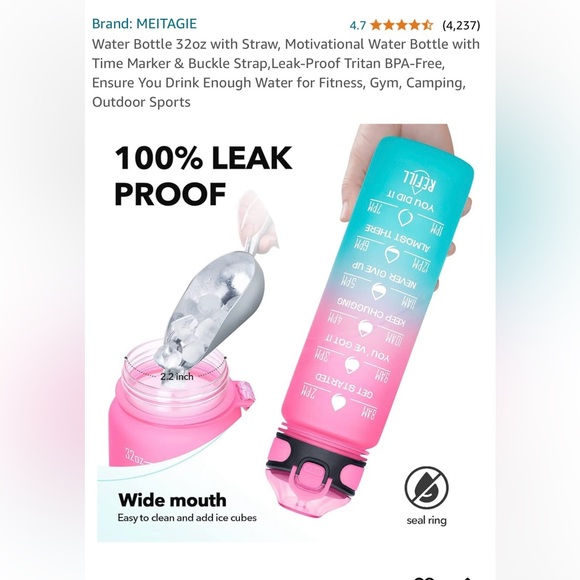 MEITAGIE Water Bottle 32oz with Straw, Motivational Water Bottle w Time Marker - Picture 8 of 10